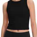 ZDC Girls Tank Tops Kids Athletic Ribbed Knit Crewneck Crop Tops Basic Camisole 5-14 Years