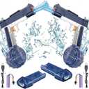 2Pcs Electric Water Gun for Kids Adults Automatic WaterGun with Led Light Rechargeable Electric Squirt Gun Blaster Summer Outdoor Pool Party Toys Gifts for Boys Girls (Pistol Blue 2)