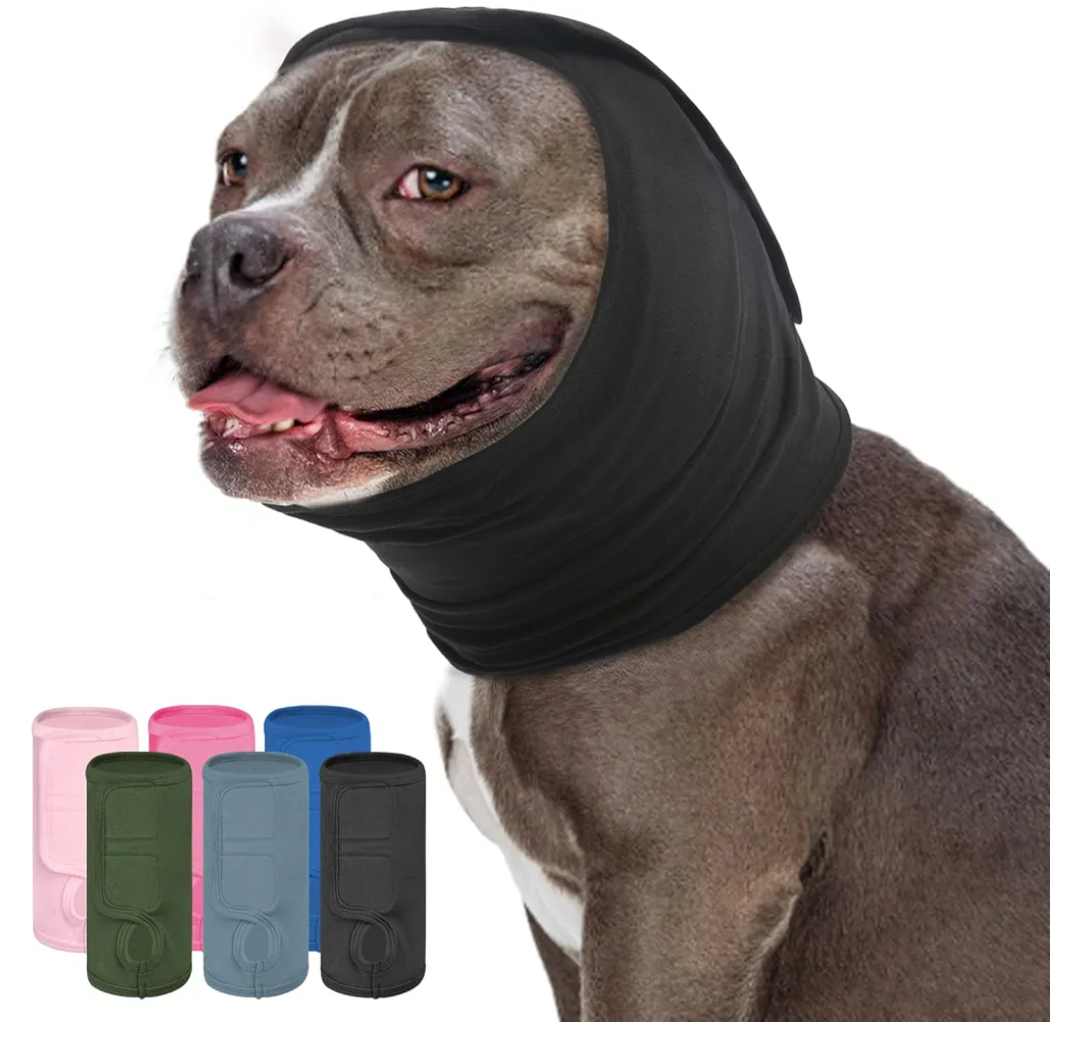 KOESON Dog Calming Hoodie, Soft No Shake Ear Wraps for Dogs, Adjustable Dog Ear Muffs Noise Protecion, Head & Neck Covers for Dogs for Thunder, Firework, Grooming, Separation Anxiety, Hematoma L