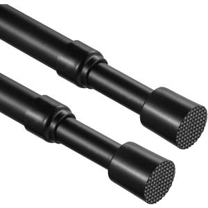 2 Pcs Tension Rod, OEH Tension Curtain Rod, No Drilling Rustproof Tension Rods for Windows 28 to 48 inch, Spring Adjustable Tension Rods for Closet, Bathroom, Kitchen, Cupboard, Black (28-48 inch)