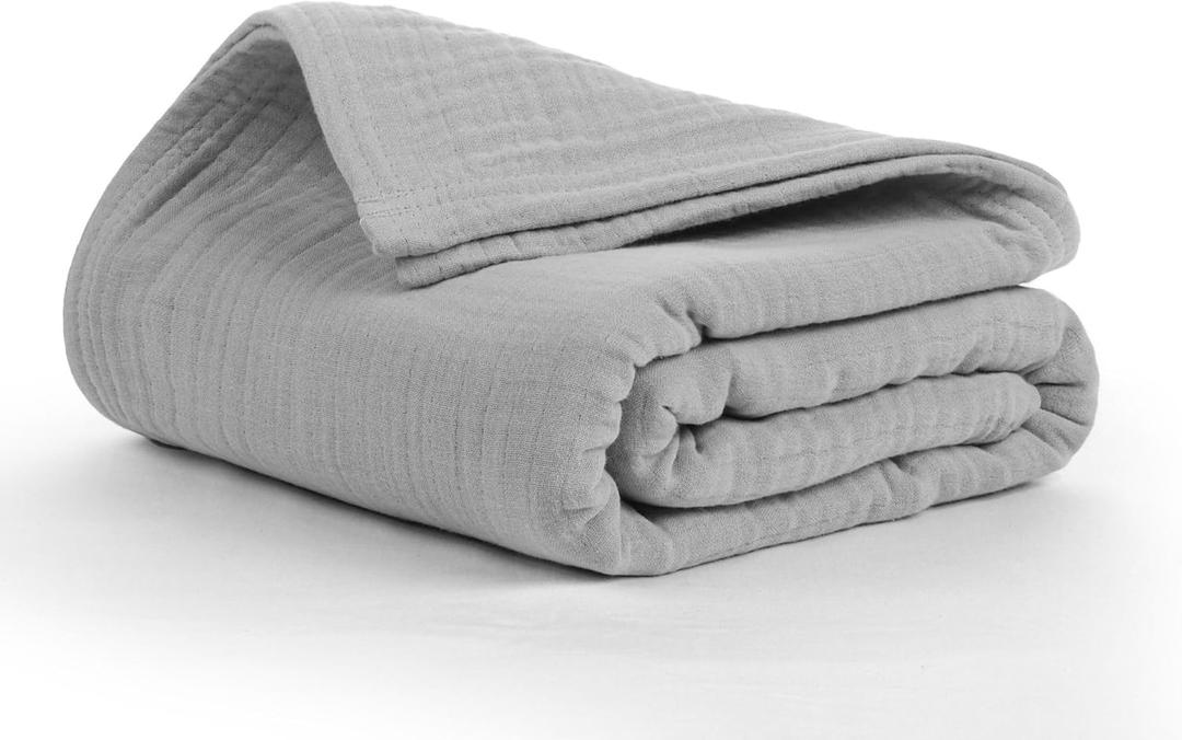 Salt Earth 100% Cotton Muslin Blanket, Gauze Blanket 80"X90" Queen, 4 Layered for Couch, Bed, Living Room,Lightweight, All Seasons Blankets & Throws, Easy wash,Nature & Skin Friendly(Scottish Grey)