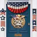 US 250th Anniversary Double Layer Wooden Door Sign, 1776-2026 Door Wreath Patriotic Independence Day, 250 Years of Freedom Large Wall Decor, Anniversary Hanging Sign for Porch Outdoor 12 x 12 Inch
