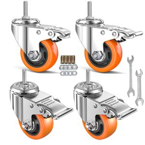 Stem Caster Wheels Heavy Duty Casters PVC M8-1.25x1 (Stem Diameter 8mm, Stem Length:1) Casters with Brake Dual Locking for Home, Office, Industry use (3 Inch, with Brake)