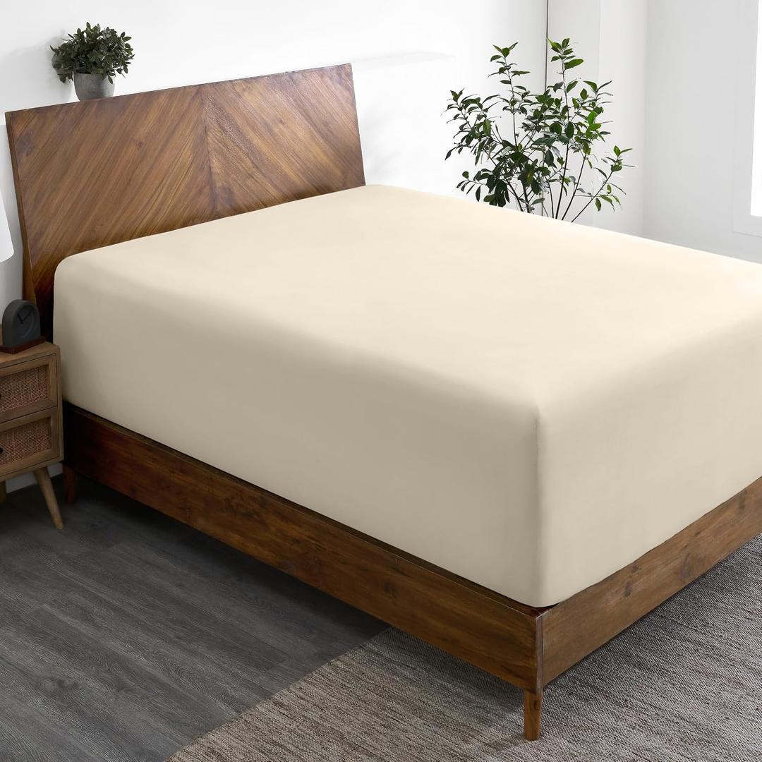 Bare Home King Fitted Sheet - Extra Deep Pocket Fitted Sheet - Premium 1800 Microfiber - Ultra-Soft Wrinkle Free (King - 11'' to 24'' Pocket, Sand)