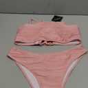 ZAFUL Women Strapless Textured Bandeau Bikini 2 Piece Swimwear Cheeky Solid Lace up Bathing Suits Size M