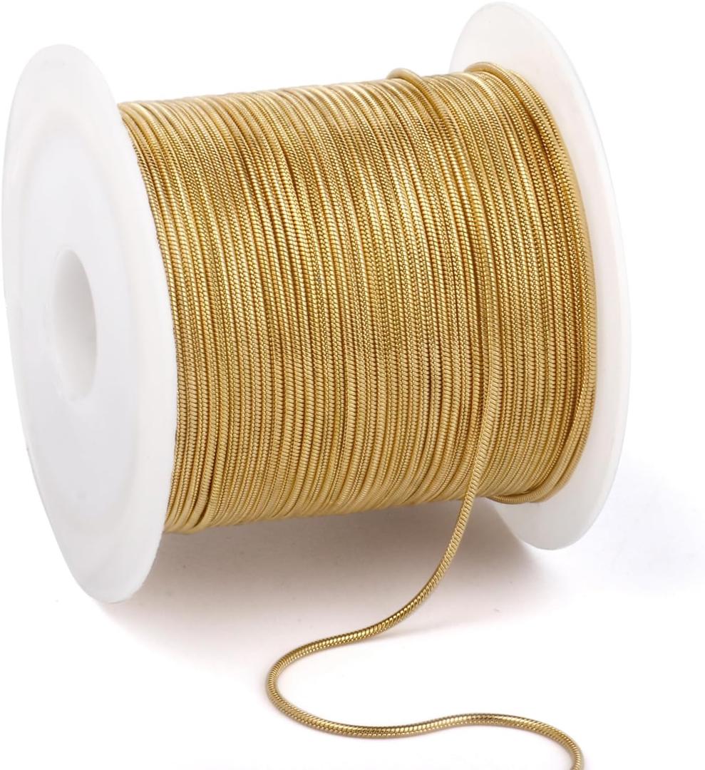 33 Feet Gold Snake Chains Roll, 1mm 18K Gold PVD Plated 304 Stainless Steel Round Snake Chain Bulk Spool for Jewelry Making DIY Craft