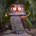 Garden Solar Owl Decoy Statue Outdoor Figurine Light Decor Glowing Eyes Spring Mounted Wobblying Head Resin Sculpture Decoration for Home Porch Patio Lawn Farm Yard Housewarming Ornament Gift