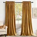 Gold Velvet Curtains 84 inches Length: Living Room Luxury Room Darkening Curtain - Elegant Bedroom Thermal Insulated Modern Heavy Thick Soft Soundproof Rod Pocket Window Drapes Set of 2 Panels