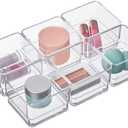 STORi SimpleSort 6-Piece Stackable Clear Drawer Organizer Set | 3" x 3" x 2" Square Trays | Small Makeup Vanity Storage Bins and Office Desk Drawer Dividers | Made in USA