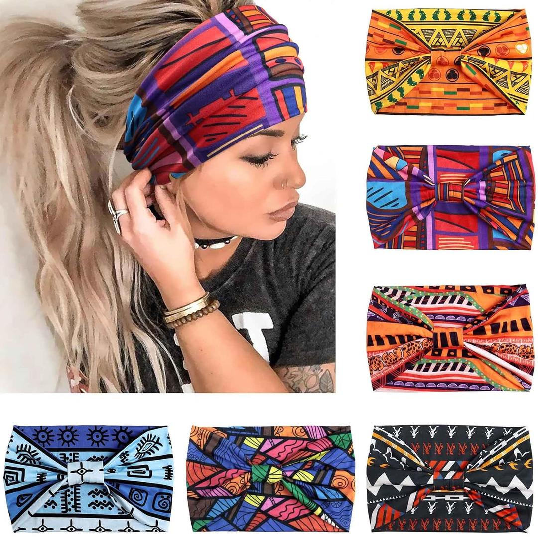 Wide Headbands for Women Knotted No Slip Head Bands Soft Turban Headband Hair Accessories Boho African Solid Color Head Wraps for Women Yoga Workout Pack of 6 (Orange)