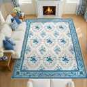 SOULFUL Medium Pile 8x10 Rugs for Living Room - Soft Underfoot Large Area Rug - Blue Boho Floral - Washable Non-Slip - Perfect for Bedroom Kids Room Under Dining Table Office