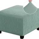 PrinceDeco Stretch Ottoman Cover Ottoman Slipcovers Square for Living Room Foot Stool Stretch Covers to Fit Ottoman Foot Rest, Thick Checked Jacquard Fabric with Elastic Bottom (Medium Size, Sage)