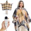 Bedsure Heated Blanket Wearable Shawl - Electric Wrap Poncho Blanket Hoodie Adult as Winter Gifts for Mom Women Girlfriend, Warm Sherpa Heating Throw, Auto Shut Off, 55x64 inches, Beige Plaid Pattern