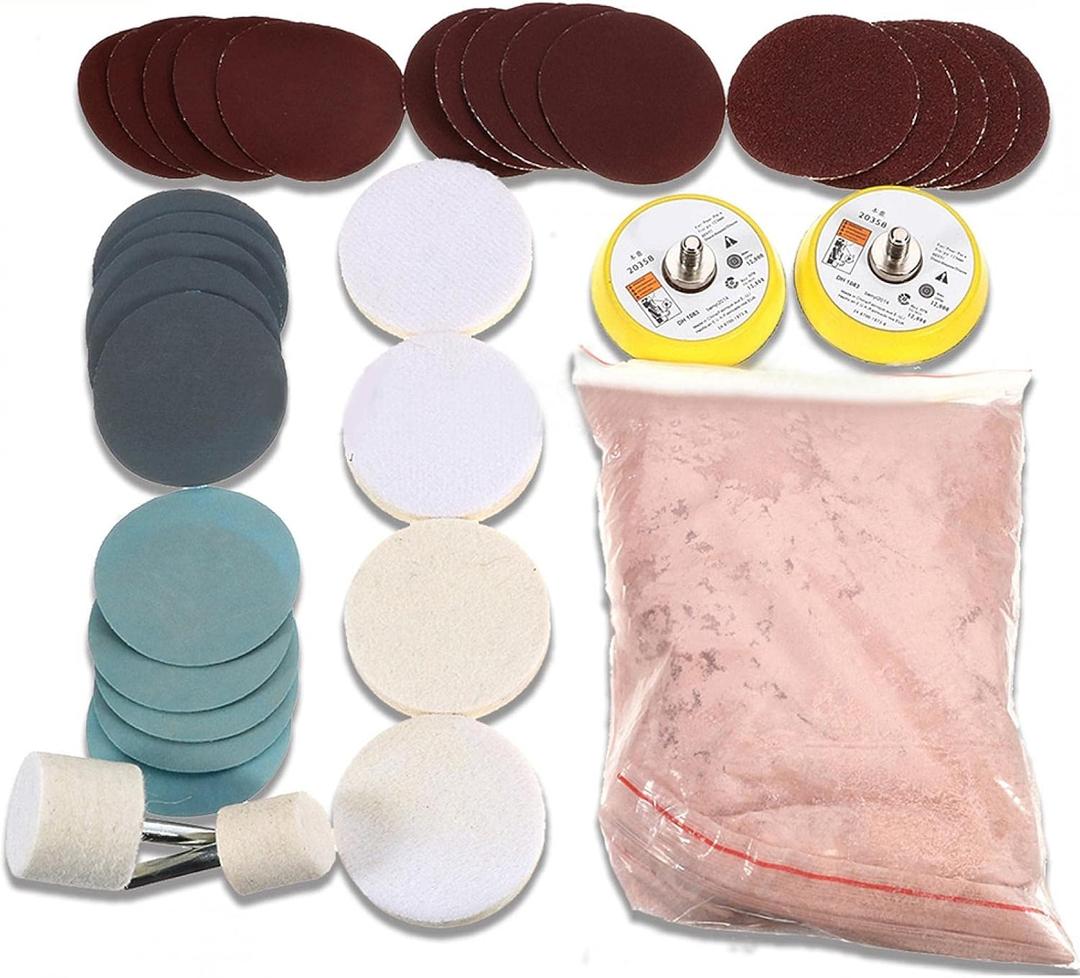 Glass Polishing Kit, 34Pcs/Set Multifunctional Scratch Remover Window Repair Tool, Cerium Oxide Polishing Powder Polishing Pad and Wheel for Windscreen and Glass
