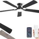 ZMISHIBO 52 Inch Ceiling Fan with Light, App&Remote Control, Flush Mount Low Profile, Dimmable 20W LED Light, Quiet Reversible Motor for Bedroom, Living Room, Apartment, Blac