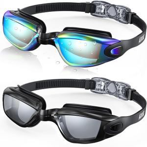 Aegend Swim Goggles, 2 Pack Swimming Goggles No Leaking Adult Men Women Youth (Aqua & Clear Black)