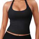 YEOREO SoftHue Women's Impact Halter Tank Top Longline Backless Scoop Neck Built-in Bra Sports Workout Gym Crop Top M