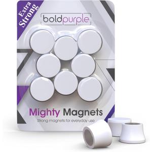 Strong Magnets for Whiteboard, Glassboard and Fridge (White, 8 Pack, Small). N54 Neodymium Rare Earth Heavy Duty Magnets for Home and Office Supplies.