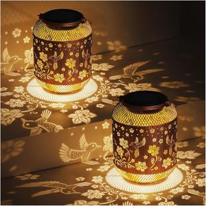 2 Pack Hummingbirds Solar Lanterns Outdoor Waterproof Garden Decor Birthday Gifts for Mom Women Grandma Metal Hanging Solar Lights Outdoor Decoration for Patio,Yard,Porch,Backyard