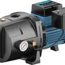 LEO 1HP Shallow/ Deep Well Jet Pump with Ejector Kit, 115V/ 230V Durable Cast Iron Pump, Well Depth up to 50 ft, Automatic Pressure Switch, for Farm, Lawn, Garden