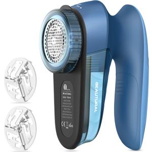 BEAUTURAL Fabric Shaver and Lint Remover, Sweater Defuzzer with 2-Speeds, 2 Replaceable Stainless Steel Blades, Battery Operated, Remove Clothes Fuzz, Lint Balls, Pills, Bobbles (Tufts Blue)