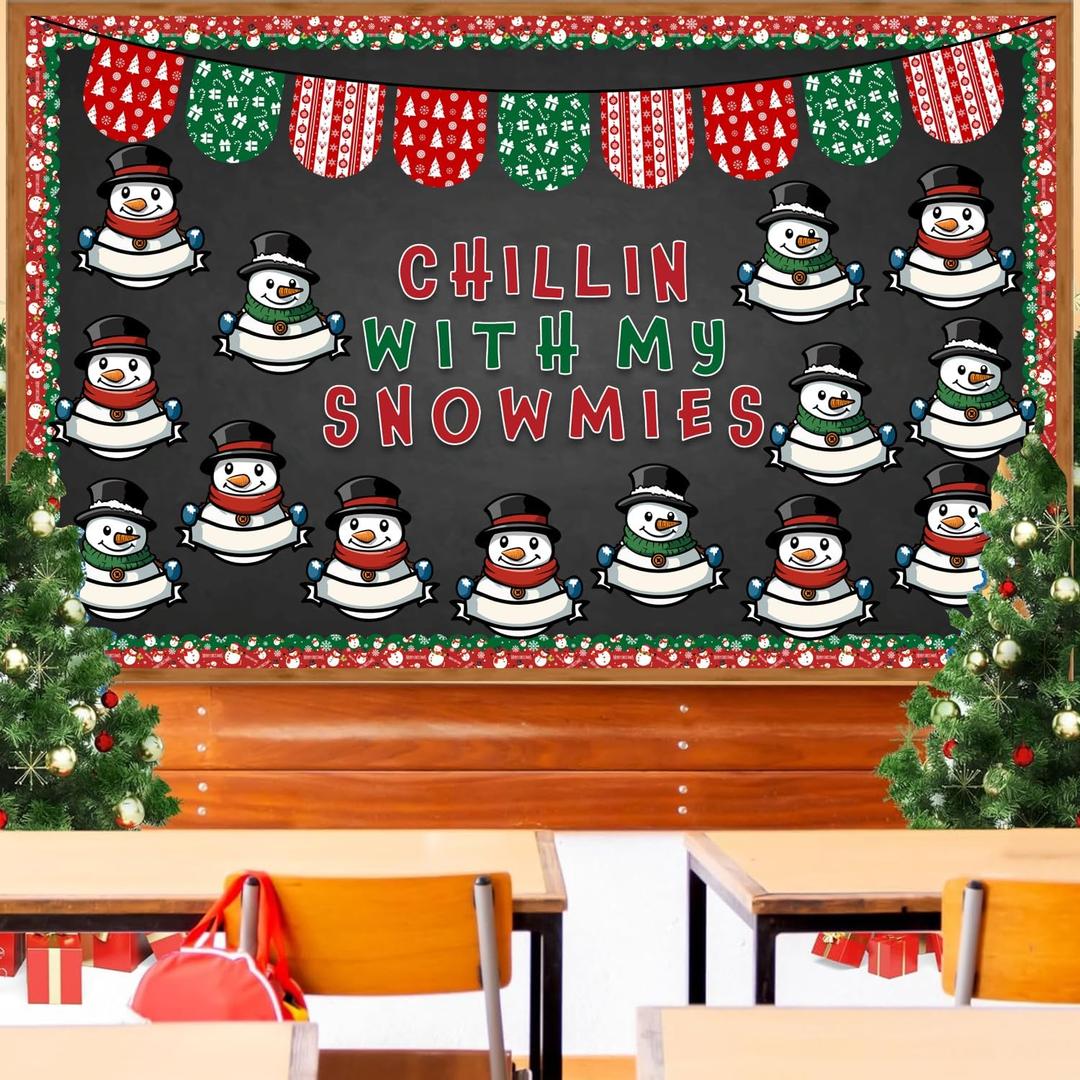 Snowman Bulletin Board Kit Christmas Classroom Decorations, Chillin with My Snowmies Winter Bulletin Board Christmas Bulletin Board Party Decorations