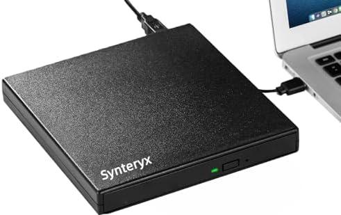 Synteryx External CD DVD Drive USB, Portable Slim CD/DVD +/-RW Burner Reader Writer Player for Laptop Desktop PC MacBook Mac Windows Linux OS Apple Black Matte