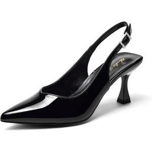Elisabet Tang Women's Kitten Heel Slingback Low Pumps 3 Inches Stiletto Pointed Closed Toe Elegant Dressy Bridal Wedding Party Shoes (7, Black)