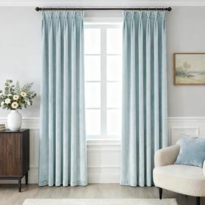 Pinch Pleat Light Blue Velvet Curtains 90 inch Length 2 Panel Set for Living Room Modern Elegant Plush Velvet Luxury Fabric Room Darkening Pleated Window Drapes Insulated Bedroom Curtain Dusty Blue
