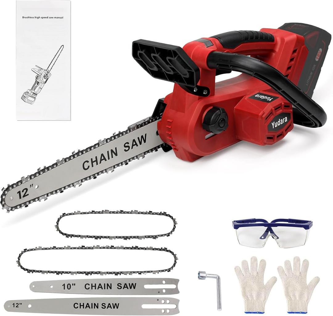 Cordless 12" Brushless Chainsaw for Milwaukee M18 18v Battery, 12 Inch & 10Inch Brushless Electric Chainsaw with Security Lock & Auto Lubrication for Wood Cutting Tree Trimming (Tool Only) (Red)