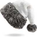 18 Inch Christmas hats for adults christmas headwear Fluffy Santa Hat for Women Men Xmas Holiday New Year Party (White)