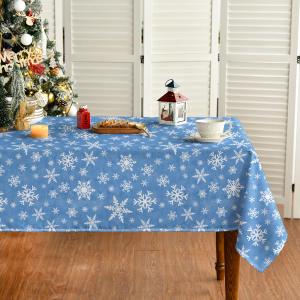 Horaldaily Christmas Tablecloth 60104 Inch Rectangular, White Snow Blue Washable Table Cover for Party Picnic Dinner Decor