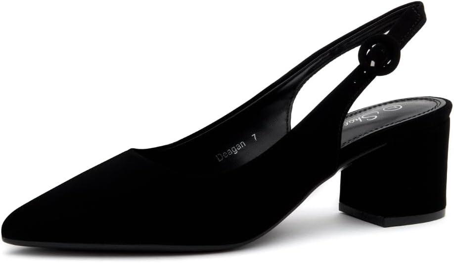 Shoe Land Pointed Toe Low Block Heels for Women Slingback Slip-On Chunky Heeled Dress Pumps | 2.25 Inch Comfortable Business Casual Heels for Work, Office & Wedding, Size 11