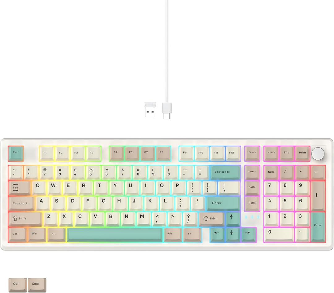 LUMI101 Wireless Mechanical Keyboard,Full-size keyboard with numeric keypadTri-Mode BT5.0/2.4GHz/USB-C Hot Swappable Custom Keyboard,RGB Backlit Computer Gaming Keyboards for PC/Tablet/PS/Xbox(Green)