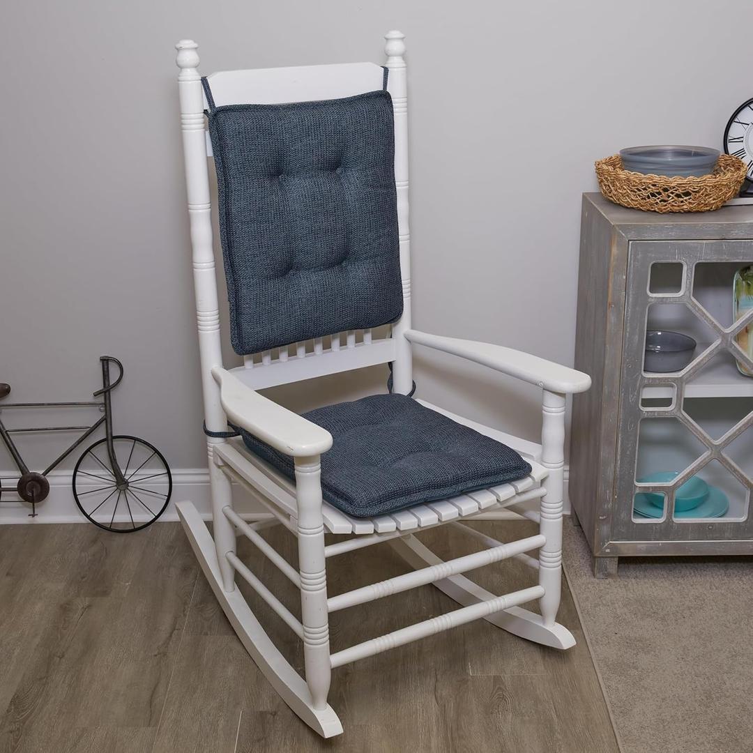 Klear Vu Porch Rocking Chair Cushion Set for Indoor and Outdoor Use, Assembled in The USA, Easy to Clean Stylish Seat and Back Pads with Fabric Ties, 20" x 17" x 2", Tonic Blue