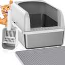 Stainless Steel Litter Box with Lid, Metal Litter Box with Cat Litter Mat,Extra Large Enclosed Cat Litter Boxes for Multiple Cats, Anti-Leakage,Non-Stick, Easy to Clean, Included Mat, Scoop (1 Pack-L)