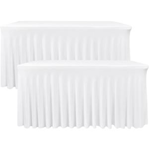 Nasitos White Rectangle Table Skirts, 2 Pack - 72 x 30 Inch - Stretch Spandex Fitted Table Clothes, Cocktail Tablecloths for Party, Banquet, Birthday (6FT)