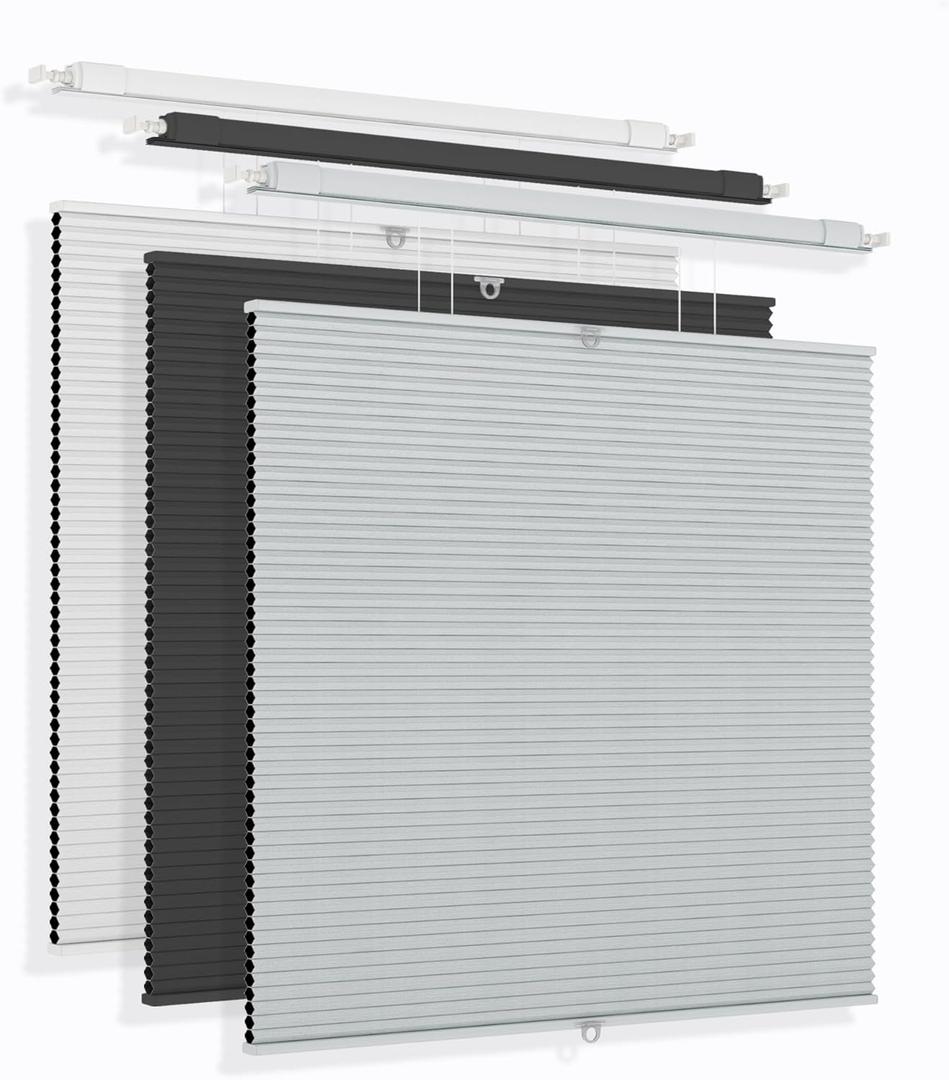 No Drill Top Down Bottom Up Cellular Shades Cordless, No Tool Pull Down Blackout Honeycomb Shades, Room Darkening TDBU Cellular Blinds with Thermal Insulated Noise Reduction for Indoor Window