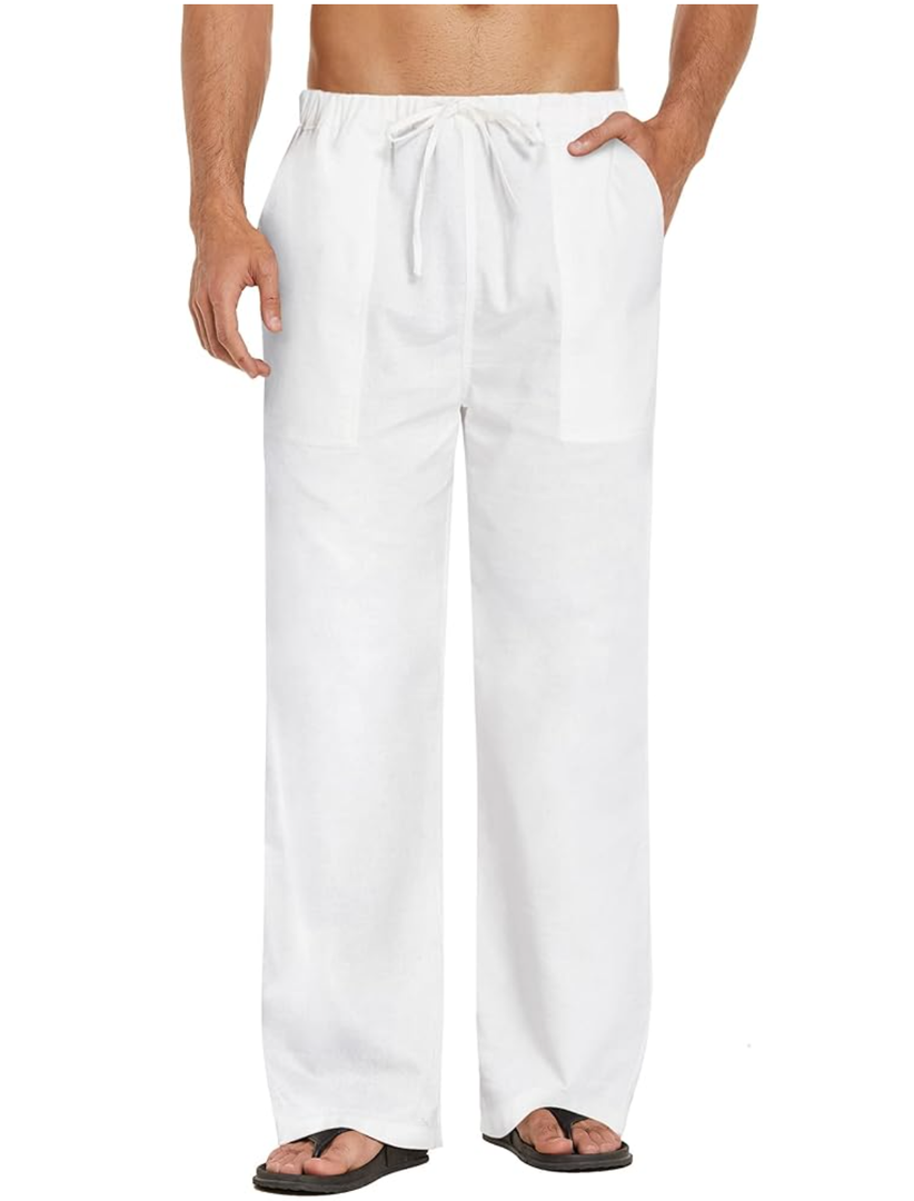 COOFANDY Mens Casual Linen Pants Elastic Waist Linen Pants Drawstring Summer Beach Yoga Linen Trouser M
