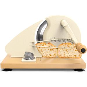 Upgrade Manual Bread Slicer for Homemade Sourdough Bread, Classic Hand Crank Home Bread Slicer With Scale Line and Steel Fence, Sharp Blade, Adjustable Width for Homemade & Commercial Use (Large, White)