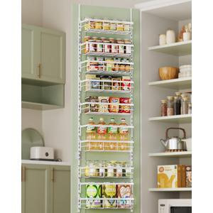 8-Tier Adjustable Over the Door Pantry Organizer with 2 Sets Hooks Fits Most Doors, Hanging Spice Rack for Pantry Door Organizer And Storage, White