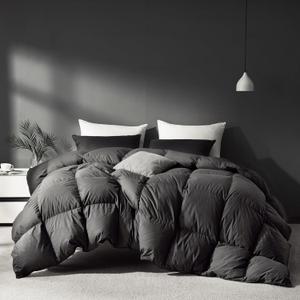 Grey Goose Feather Down Comforter King Size, Premium All Season Duvet Insert, 750+ Fill Power 1200TC Cotton Blend Fabric Hotel Style Comforter, 50 Oz Lightweight (106x90, Dark Grey)