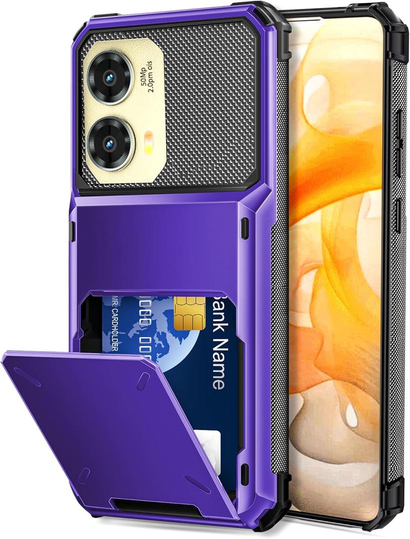 COOYA for Moto G Stylus 2024 Case Wallet 5 Credit Card Holder Slot Flip Cover G Stylus 2024 Wallet Case Back Pocket Dual Layer Protective Hard Shell TPU Rubber Bumper for Moto G Stylus 2024 5G Purple