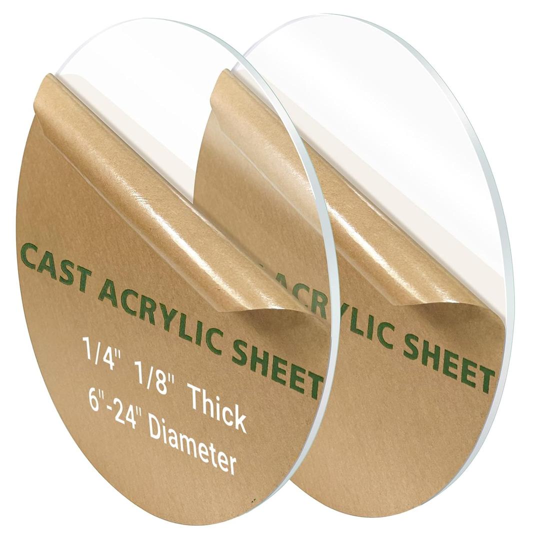 2 Pieces 1/4" Round Plexiglass Sheet, 6 Inch Diameter Clear Acrylic Circle, Cake Disk, Table Top, Acrylic Backdrop