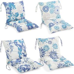 Barydat 4 Pcs Outdoor Patio Chair Cushions with Back, 21.7 x 43.3 Inch Decorative Dining Back Cushions with Tie Buffalo Plaid Indoor Outdoor for Patio Furniture (Vivid Color,Blooming Flowers)