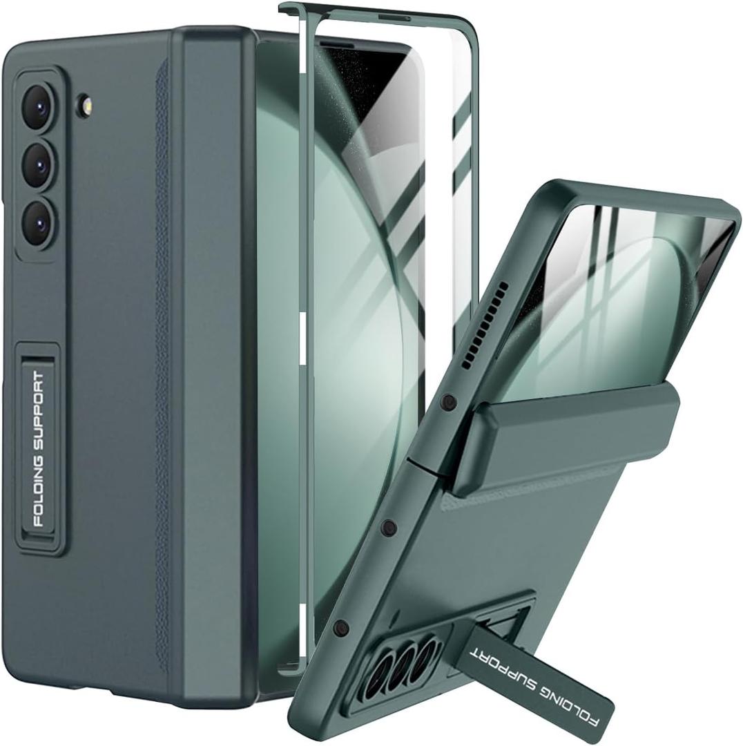 Miimall Compatible for Samsung Galaxy Z Fold 5 Case with Built-in Screen Protector, [Magnetic Hinge Full Protective] [Different Kickstand Angles] Ultra-Thin Cover Case for Galaxy Z Fold 5 2023(Green)
