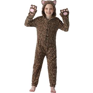 Cat Costume Kids Halloween Animal Onesie for Girls Boys (Brown, M)