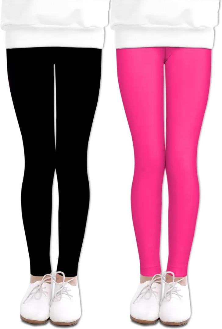 LUOUSE Girls' Leggings Full Length Comfy Pants Trousers 4-13 Years (8-9 Years, 11 Black and Rose)