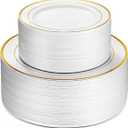 Neatiffy100 Pcs Gold Rim Plastic Dinnerware Set (50 Guest) | 50 x (Dinner Plate, Dessert Plate) | For Wedding, Luxurious Party, Special Event