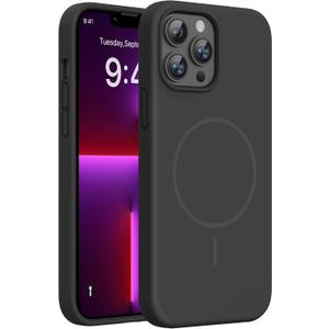 Miracase Magnetic for iPhone 13 Pro Max Case, [Soft Anti-Scratch Microfiber Lining], Compatible with MagSafe, Liquid Silicone Shockproof Drop Protection Phone Case for 13 Pro Max, Black